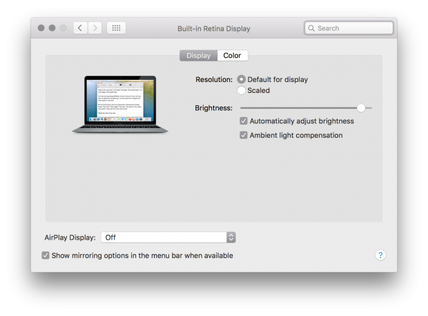 OS X El Capitan b6 ambient light compensation